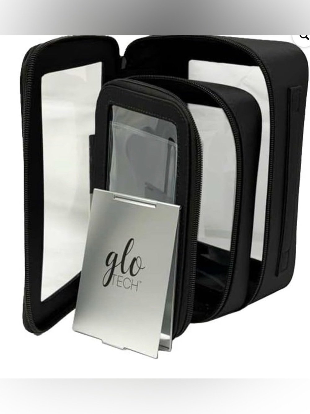 Glo Tech 3-piece cosmetic bag duo and compact mirror set NWT